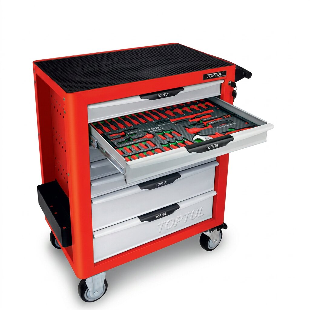 ΠΛΗΡΗΣ ΕΡΓΑΛΕΙΟΦΟΡΟΣ ''RED''_'' VDE'' + ΠΑΡΕΛΚΟΜΕΝΑ 7 Drawers _ 125 Pcs