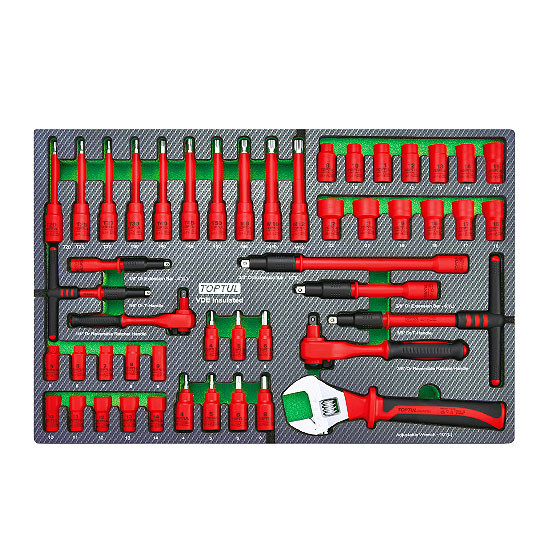 VDE Insulated 6PT Flank Socket & Adjustable Wrench Set 1/4" & 3/8" DR. 48pcs